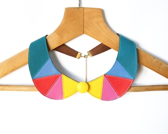 Leather Collar Necklace Colorful Necklace Yellow, Pink, Corall and Teal Blue Peter Pan Detachable Collar Neon Necklace