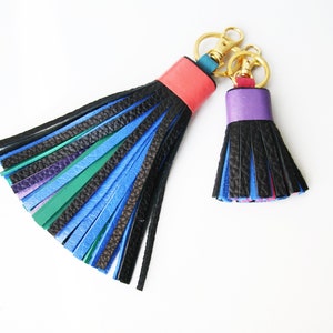 Multicolor Leather Tassel with Lobster Clasp and Split ring Bag Charm image 10