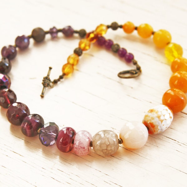 Purple Yellow Beaded Necklace Color Block Ombre Mustard Yellow Jewelry Purple Jewelry READY TO SHIPY