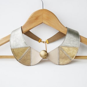 Leather Necklace Peter Pan Detachable Collar Metallic Leather