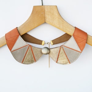 Lederkette Peter Pan Abnehmbarer Kragen Gold Rost Orange Grau Geschenk für Sie Geometrischer Schmuck
