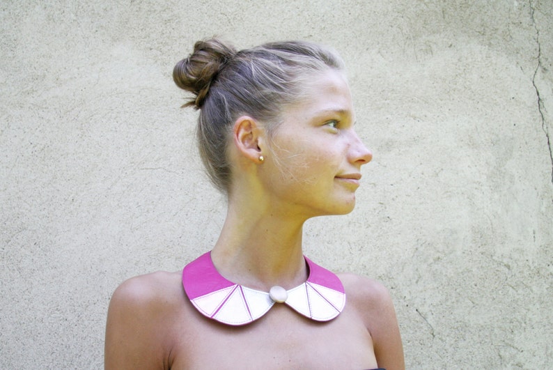 Leather Peter Pan Collar Necklace Pink and Silver Peter Detachable Collar Geometric Shapes Europeanstreetteam image 2