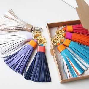 Colorful Leather tassel Fringe Keychain Key chain Bag charm Bridesmaid Gift Multicolor image 7