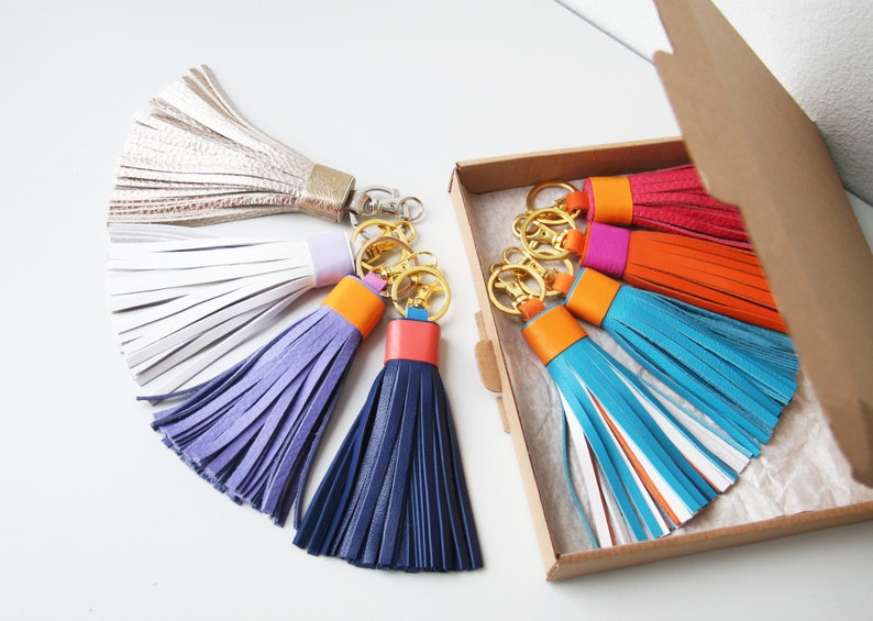 Colorful Leather tassel Fringe Keychain Key chain Bag charm Bridesmaid Gift Multicolor image 7