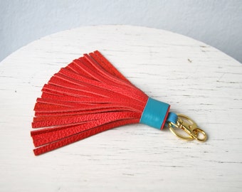 Leather Tassel Keychain Large Tassel Red Bag Charm