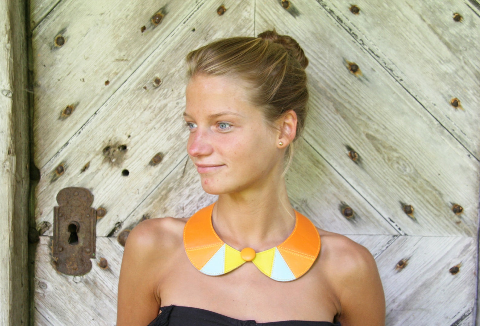 Leather Necklace Red Gold Leather Collar Bib Necklace Peter Etsy