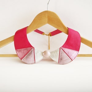 Leather Peter Pan Collar Necklace Pink and Silver Peter Detachable Collar Geometric Shapes Europeanstreetteam