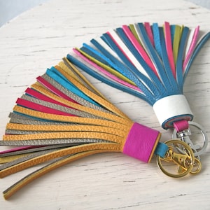 Colorful Leather tassel Fringe Keychain Key chain Bag charm Bridesmaid Gift Multicolor image 2