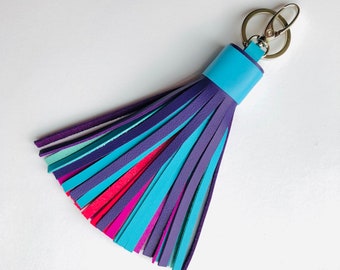 Colorful Leather tassel Fringe Keychain  Key chain Bag charm Bridesmaid Gift Multicolor