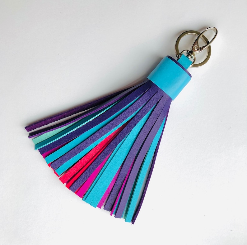 Colorful Leather tassel Fringe Keychain Key chain Bag charm Bridesmaid Gift Multicolor image 1