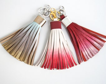 Ombre leather tassel keychain Handpainted handcrafted Leather tassel key chain Ombre Tassel Purse Charm