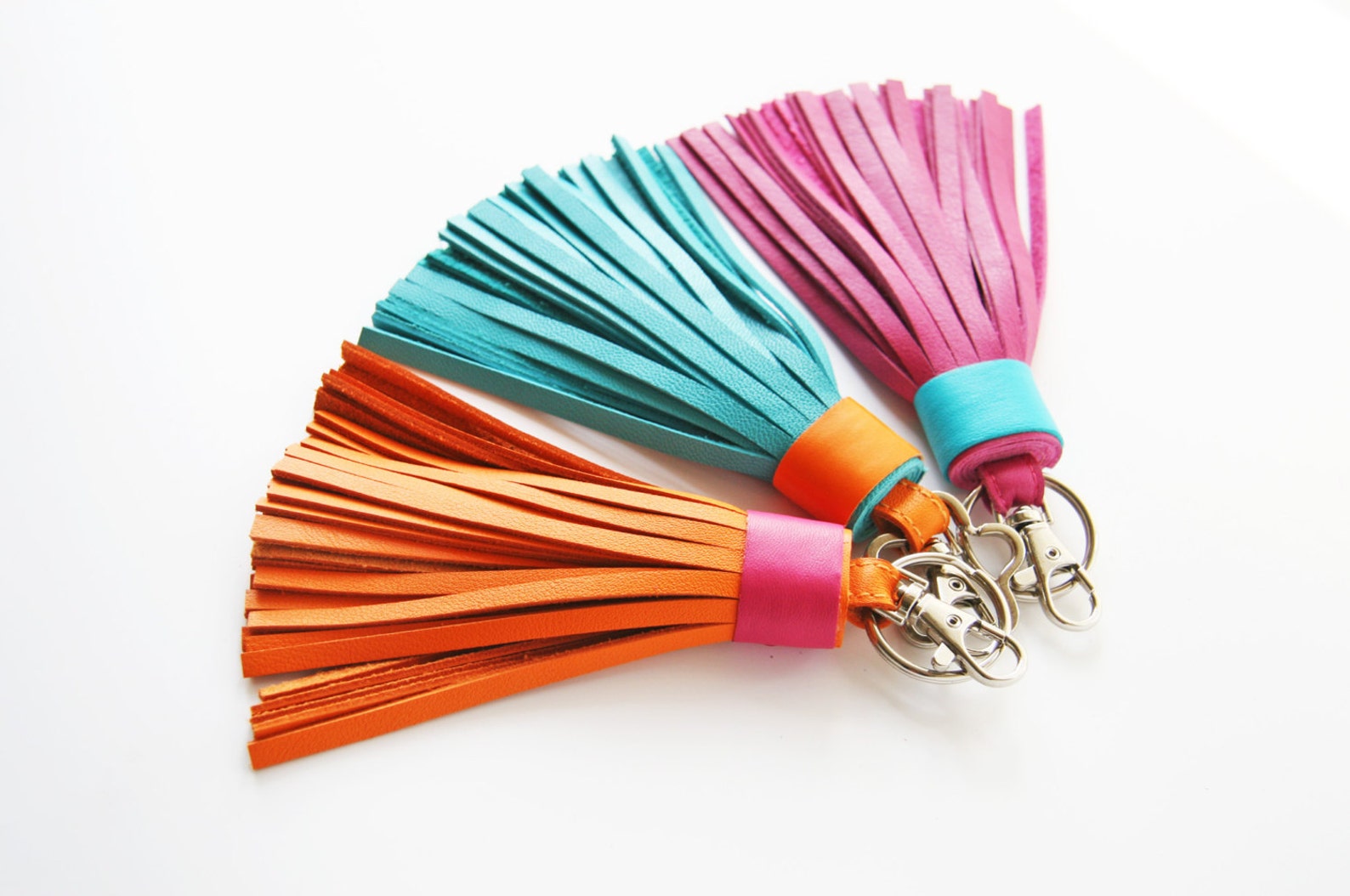 Orange Leather Tassel Keychain Tassel Key Ring With Clasp Etsy