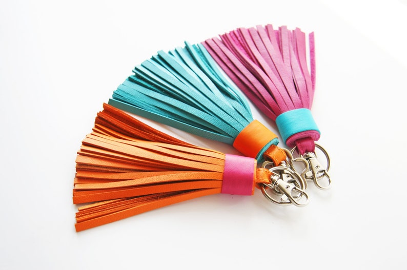 Orange Leather Tassel Keychain Tassel Key Ring With Clasp Etsy