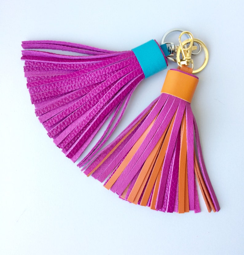 Leather Tassel Keychain Large Tassel Multicolor Tassel Purse Etsy