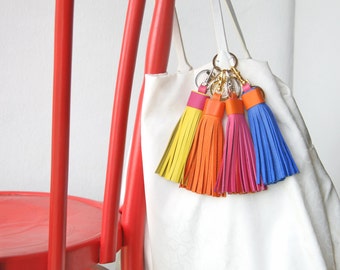 Leather tassel Keychain Bag charm Bridesmaid Gift Large Tassel Clip