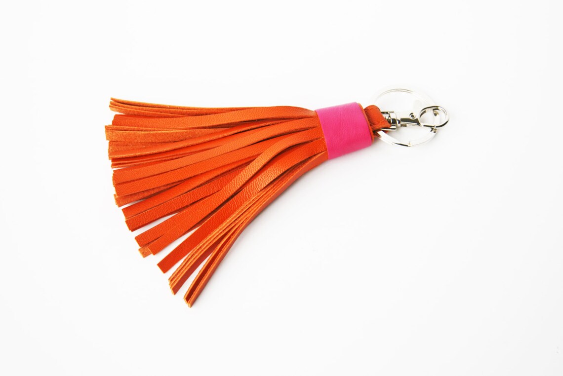 Orange Leather Tassel Keychain Tassel Key Ring With Clasp Etsy