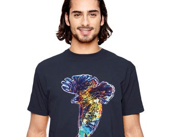 Abstract Hawk Totem T-Shirt – Organic Cotton Unisex Tee, Unique Art Print Gift, Nature-Inspired Shirt