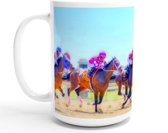 Thoroughbred Horse Racing Coffee Mug: Equestrian Art, Gift for Horse Lovers