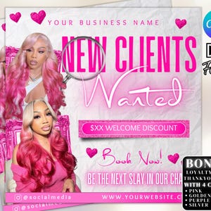 New clients flyer, New clients welcome, Canva Template, DIY Flyer, hair wig braids flyer, appointment flyer, lashes nails flyer, book now