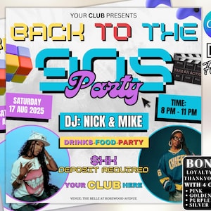 90s Throwback Party Flyer: Retro Birthday Invitation Canva Template (DIY Digital Download)