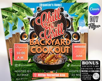Backyard Cookout Flyer, BBQ Party, Editable Canva Template - Etsy