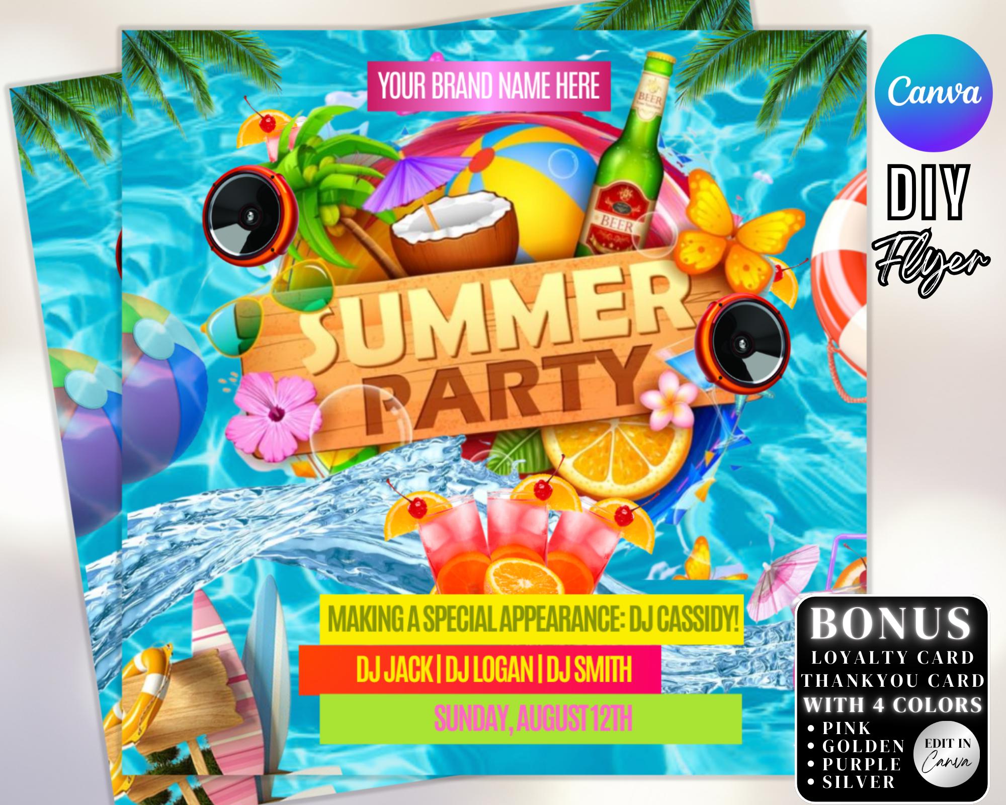 Summer Party Flyer, DIY Flyer Template Design, Pool Party Invite Flyer, Summer Break Party Flyer, Summer Event Flyer, Premade Instagram Post