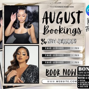 August Booking flyer, August Appointment Flyer, Back To School Flyer, Back to school sale flyer, Hair Braids Lash Wig Flyer, Canva Editable