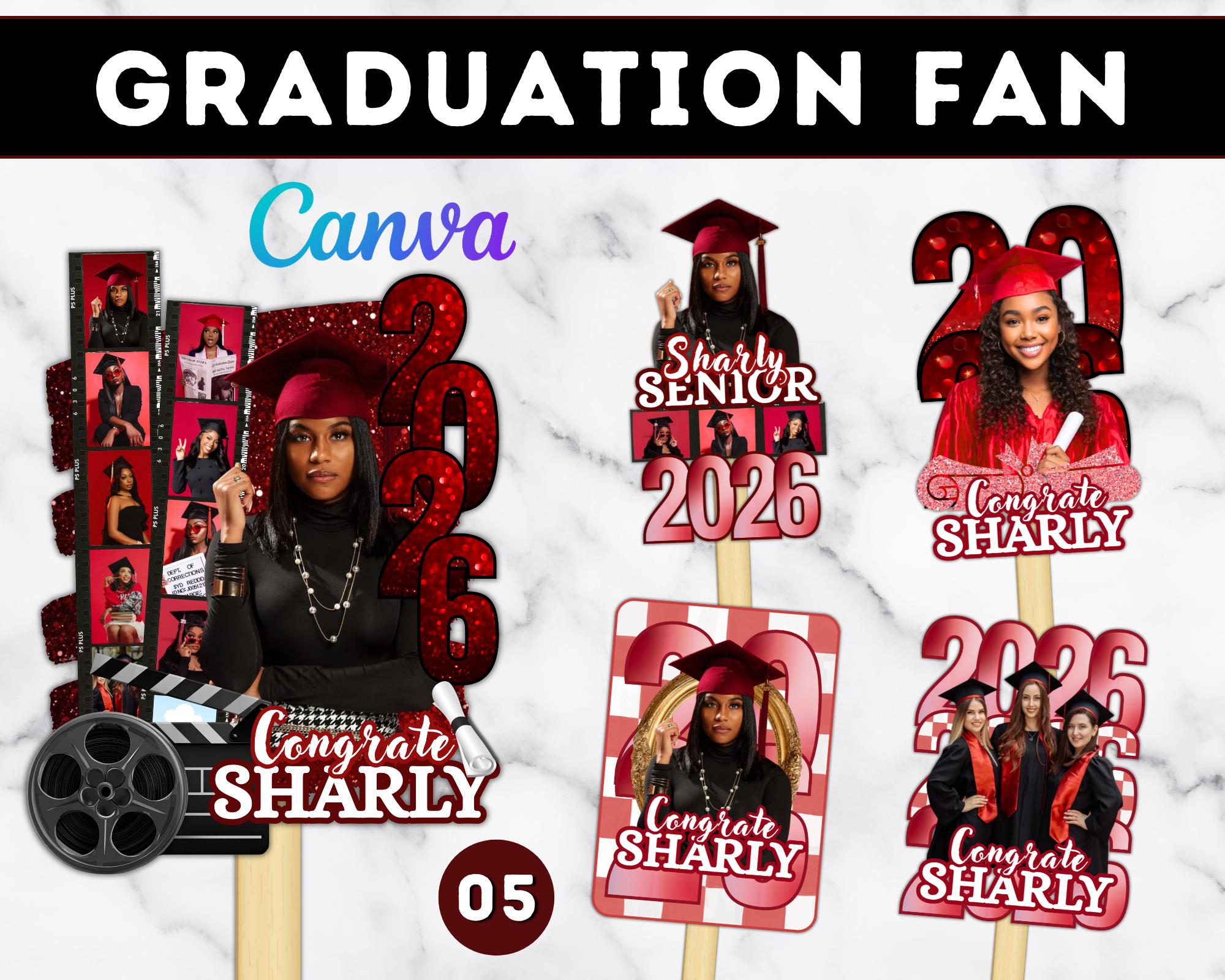 Editable Graduation Fan Templates | Class of 2026 Canva Bundle (digital ...