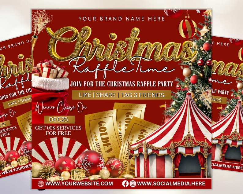 Design Santa Raffle Christmas Raffle Flyer Template, Festive Holiday Giveaway (DIY Canva ...
