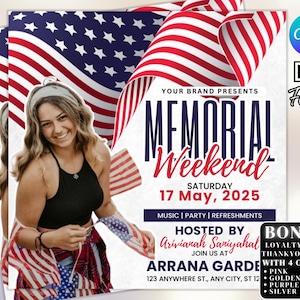 Memorial Day Party Flyer, Memorial Day Weekend Club Flyer, Club Party Flyer, Summer Party Flyer, Adult Nightclub Event Flyer, DIY Canva