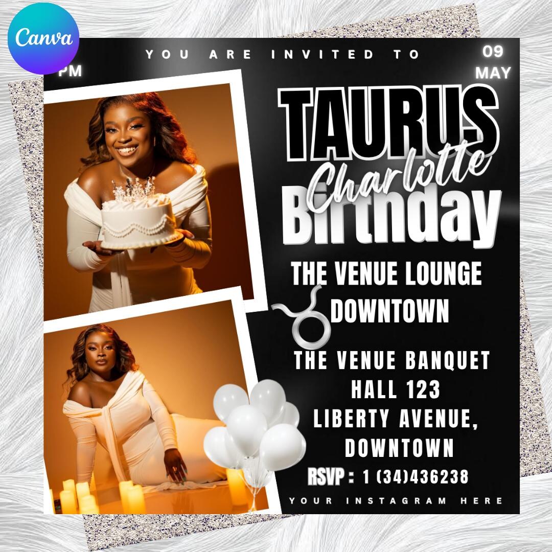 Taurus Birthday Party Flyer Template, Zodiac Astrology Invitation ...