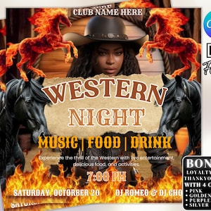 Western Party Flyer, Birthday Western Party Flyer, Night Club Flyer, Summer Pool Party Flyer, Cowgirl, Social Media Flyer, Canva Editable