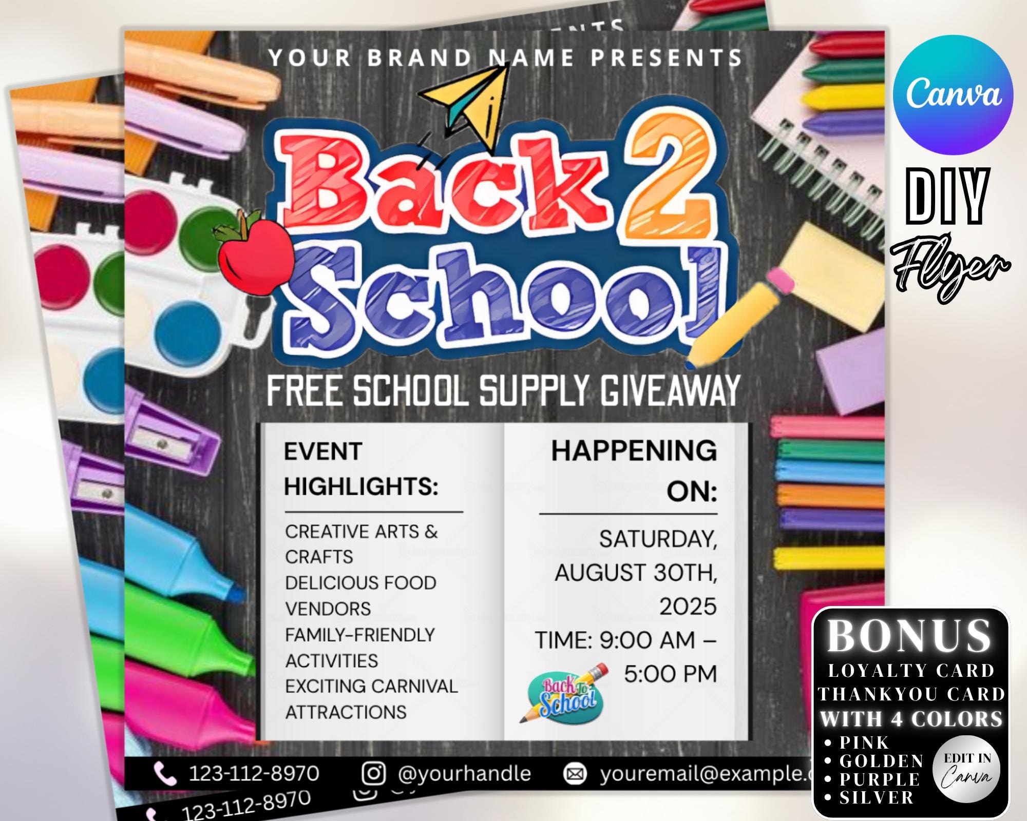 Back To School Flyer,Back To School Giveaway Flyer, Back to school Supplies flyer, DIY canva template, Giveaway Special Flyer Canva