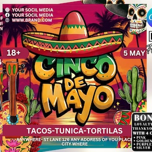 Cinco De Mayo Flyer, Club Flyer Template para Canva, Diy Event Flyer, Party Flyer, Mexican Party Flyer, Diy Cinco De Mayo, Canva Template