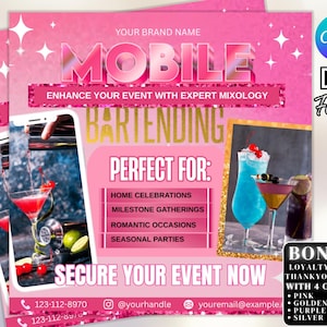 Mobile Bartending Flyer, Event Bartender Flyer, Premade Corporate Drink Service Party Flyer, Mixologist Portable Bartending, Canva Editable