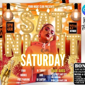 Saturday Night Party Flyer, Club Party Flyer, Club Flyer, Night Club Event Invite Flyer, Club DJ Flyer, Happy Hour Flyer, Canva Editable