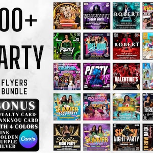 100 Party Flyers Bundle: DJ & Club Event Canva Templates (4x4 Inch, Editable Evite)