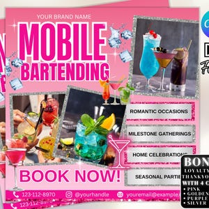 Mobile Bartending Flyer, Event Bartender Flyer, Premade Corporate Drink Service Party Flyer, Mixologist Portable Bartending, Canva Editable