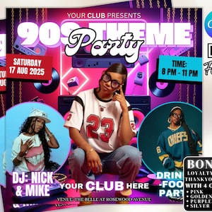 90s Throwback Party Flyer: Retro Birthday, Club Event (Canva Editable, Digital Download