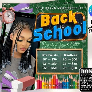 Back to School Sale Flyer, Braid Prices Flyer, Braids Sale Flyer, Back 2 School Flyer, Lashes, Hair Flyer, Braids Special Flyer Template