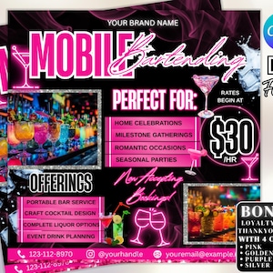 Mobile Bartending Flyer, Event Bartender Flyer, Premade Corporate Drink Service Party Flyer, Mixologist Portable Bartending, Canva Editable