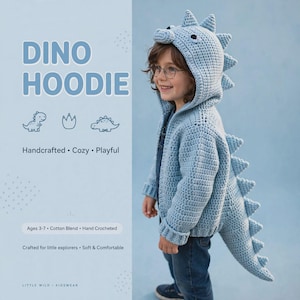 Virkad Dinosauriehuvtröja i PDF-format | Virkmönster för dinosauriebabytröja | Handledning för virkad huvtröja | DIY-babydinosauriejacka