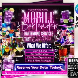 Mobile Bartending Flyer, Event Bartender Flyer, Premade Corporate Drink Service Party Flyer, Mixologist Portable Bartending, Canva Editable