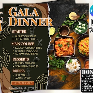 Folleto de oferta de cena, folleto de oferta especial del domingo, folleto comercial del menú de comida del restaurante, plantilla de folleto editable de Canva, folleto especial de cena