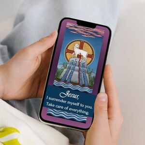 Lamm Gottes Originalkunstwerk mit Kapitulationsgebet für Hingabe - katholischer Glaube Wallpaper Telefonbildschirm - sofortiger digitaler Download