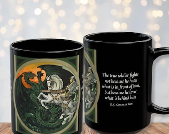 GK Chesterton Quote Mug with Knight + Dragon - Christian Coffee Mug - Catholic Dad Gift - Seminary Gift - Theology Coffee Cup - Catholic Men