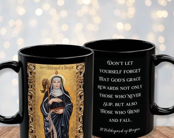 St Hildegard of Bingen Coffee Mug with Quotes - Catholic Sacred Art Saint Mug - Saint Hildegard von Bingen Catholic Faith Cup - 2 Options