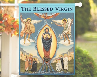 Blessed Virgin Mary House Flag - Traditional Catholic Garden Flag for May - Mother Mary Yard Flag - Catholic Sacred Art Banner for Home