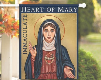 Immaculate Heart of Mary House Flag Banner - August Devotions Catholic Garden + Yard Flag - Blessed Virgin Mary Porch Flag for Catholic Home