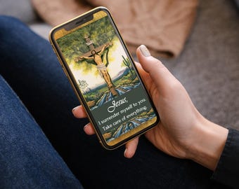 Jesus Kristus korsfäst väggmålning med kapitulationsbön för hängivenhet - katolsk krucifix tapet telefonskärm - omedelbar digital nedladdning